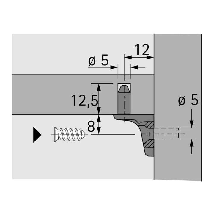 Hettich MB-Bodenträger m.Bod.zapfen, Sekura 7 53012,Zapfen, Durchmesser 5mm Zinkdruckguss