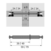 Hettich MB Double goujon Ø de perçage 8 mm, dimension serrage 49/79 mm MW 19 mm, DU853, 79568 Acier, zingué-3