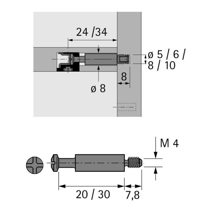 Hettich MB-Einschraubdübel Bohr, Durchmesser 5mm, Spannmaß 30mm DU 425, 79521 blank