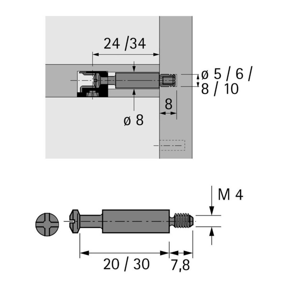 Hettich MB-Einschraubdübel Bohr, Durchmesser 5mm, Spannmaß 30mm DU 425, 79521 blank