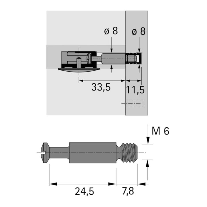 Hettich MB-Einschraubdübel Bohr, Durchmesser 8mm Spannm.24,5mm,DU643,13121 blank