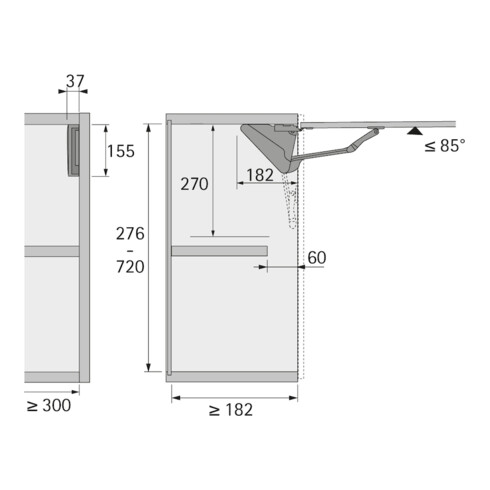 Hettich MB-Hochklappbeschlag Lift Advanced HK 9079603 einstellbar ALU silber pulverb.
