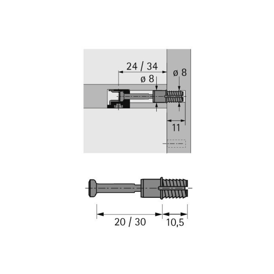 Hettich MB-Schnellmontagedübel Bohr, Durchmesser 8mm, Spannmaß 30mm Rapid S DU 325, 47458 blau