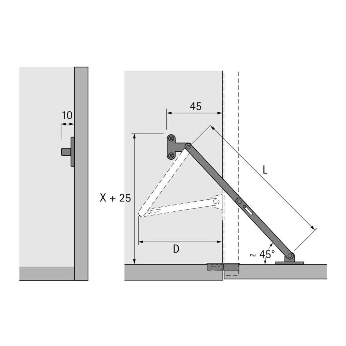 Hettich MB support d'abattant Abattant H 205 KH 13233 nickelé, gauche/droite