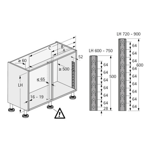 Hettich Meuble bas cuisine angle pivotant Arena CLASSIC/Lemans II 9136159,500mm,chr