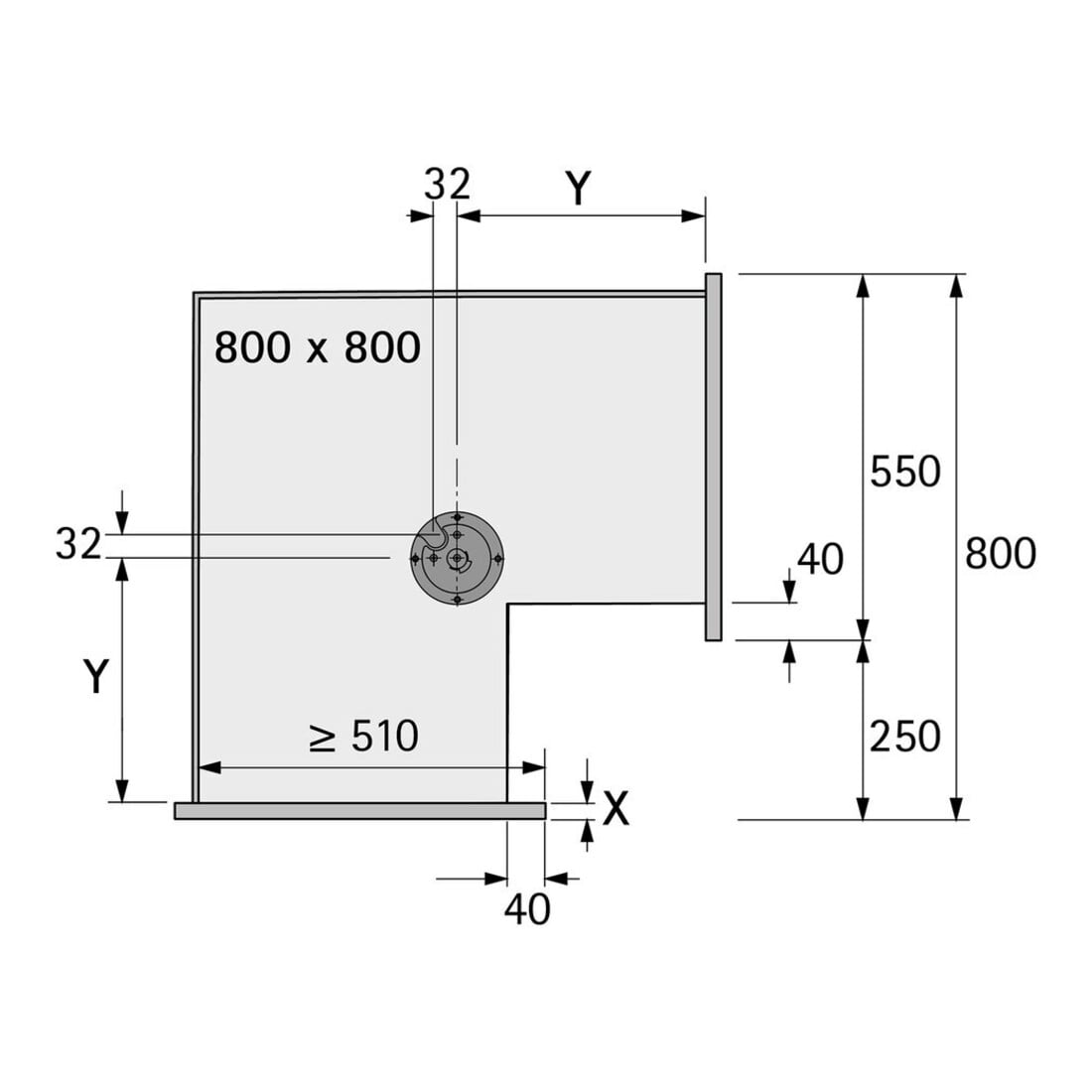 Hettich Meuble bas d'angle avec ferrure pivotante Revo 90° 9080040 KB 800mm, argent