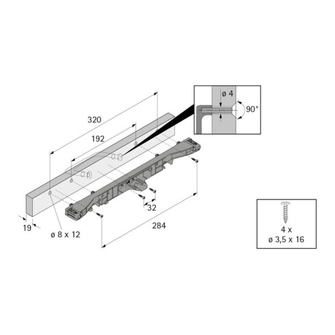 Hettich Mobilier de bureau - raccord de façade avec tenon Systema Top 2000 1041577 plastique noir