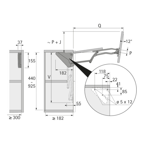 Hettich Möbel-Hochfaltbeschlag Lift Advanced HF 9079610 einstellbar Aluminium grau Si