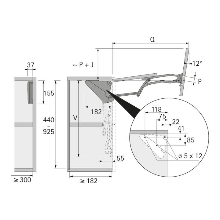 Hettich Möbel-Hochfaltbeschlag Lift Advanced HF 9079610 einstellbar Aluminium grau Si