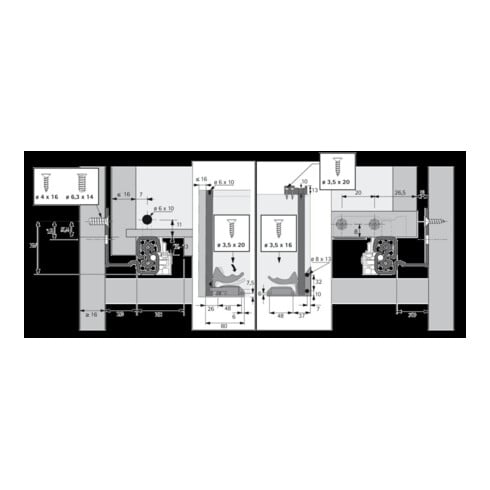 Hettich QV6 15 SFD FL/250 EB QUADRO VA Caisson bois