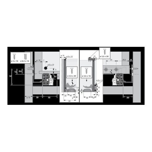 Hettich QV6 20 SFD FL/280 EB QUADRO VA Caisson bois