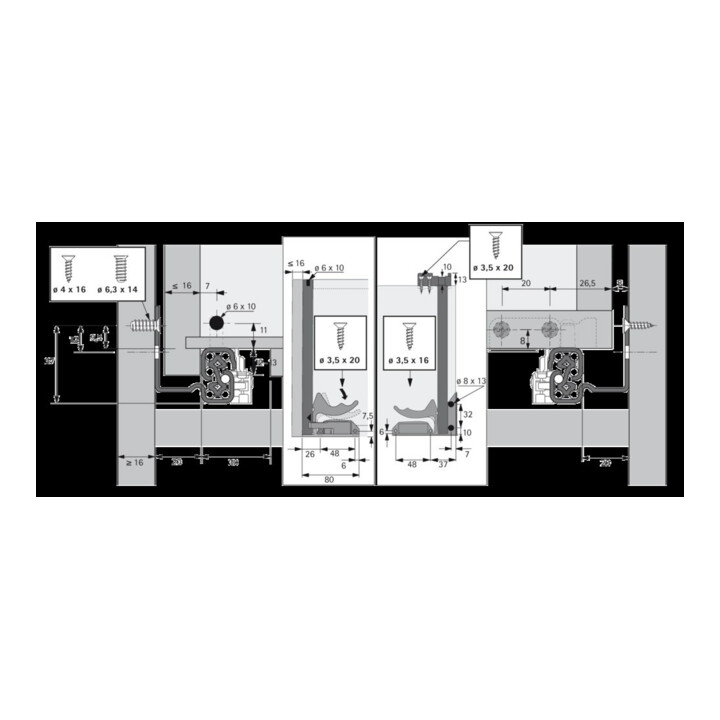 Hettich QV6 30 SFD FL/400 EB QUADRO VA caisson bois