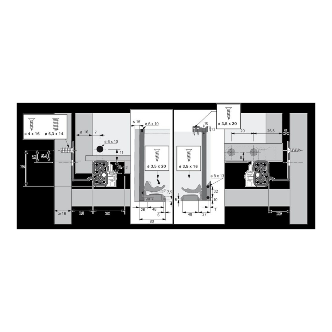 Hettich QV6 30 SFD FL/500 EB QUADRO VA Caisson bois