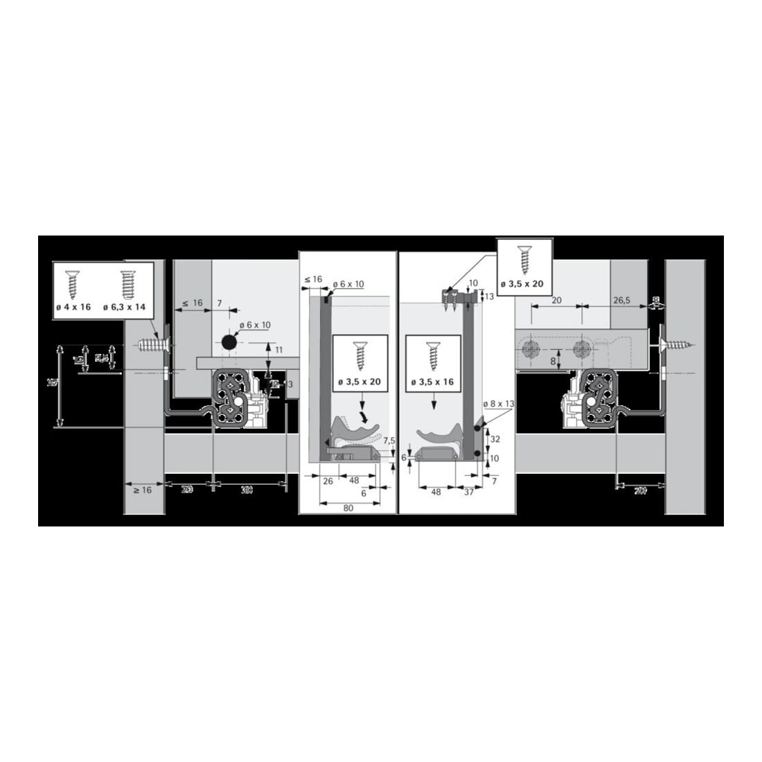 Hettich QV6 30 SFD FL/550 EB Quadro VA caisson bois