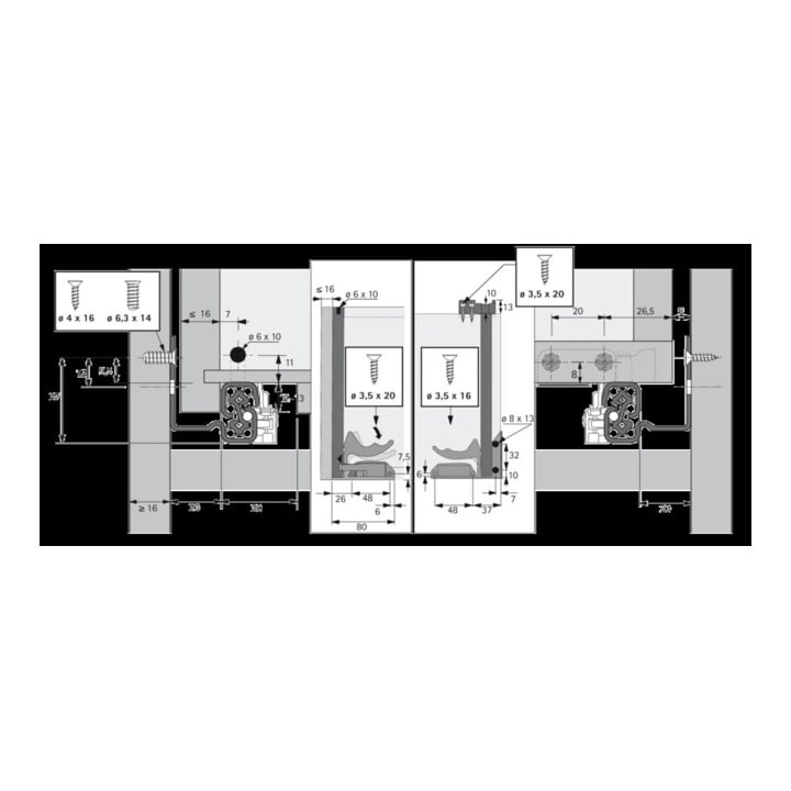 Hettich QV6 30 SFD FL/580 EB QUADRO VA Caisson bois