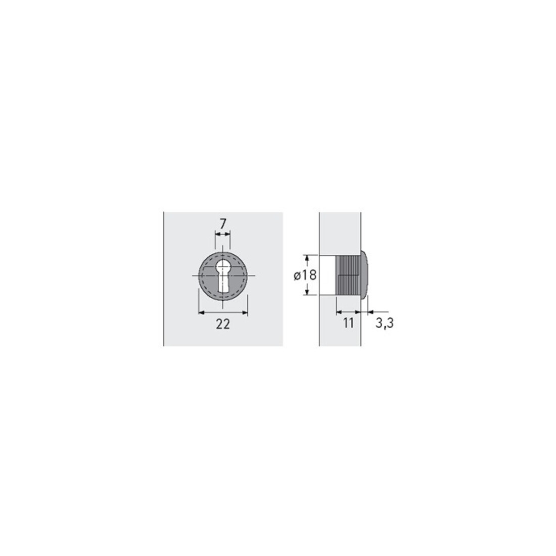Hettich Schlüsselbuchse rund,Typ 2175 44560, Durchmesser 22mm,T 14,3mm vernickelt
