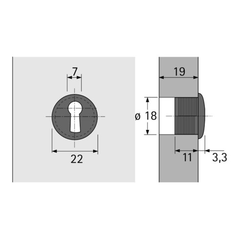 Hettich Schlüsselbuchse rund,Typ 2175 44560, Durchmesser 22mm,T 14,3mm vernickelt