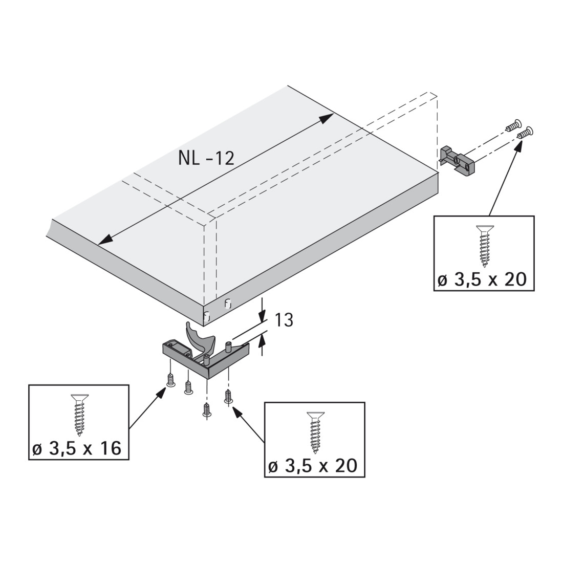 Hettich Schnäpper/Aufsteckhalter für Tablaranwendungen Quadro 25 und Quadro V6