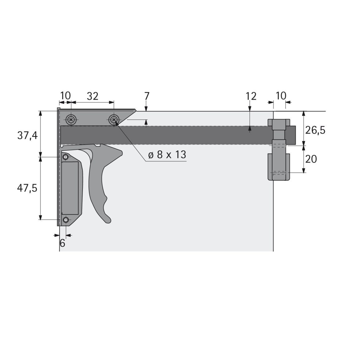 Hettich Schnäpper/Aufsteckhalter für Tablaranwendungen Quadro 25 und Quadro V6