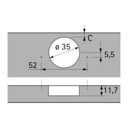Hettich Schnellmon.-Scharn.Intermat 9943 K.16,0mm TH 42 z.Anschr.