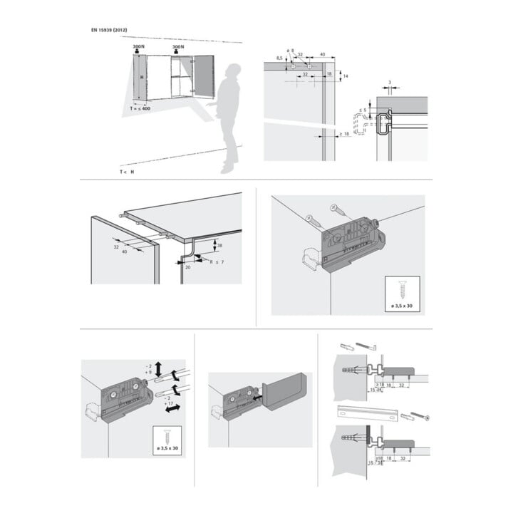 Hettich Schrank-Aufhänger Mont. im Korp. SAH 15,9208645,3D verst. Stahl weiß vz