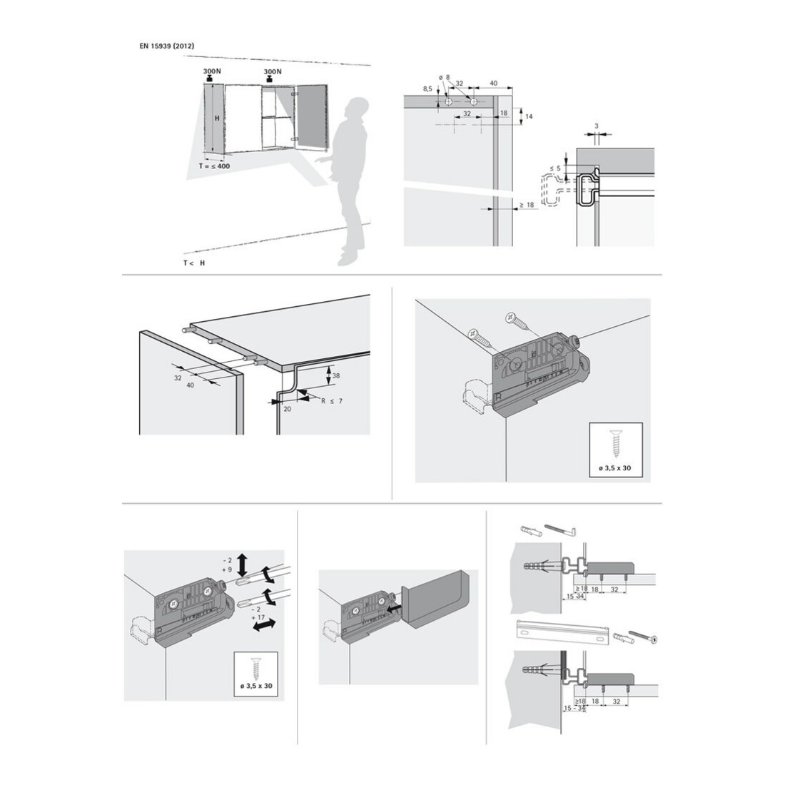 Hettich Schrank-Aufhänger Mont. im Korp. SAH 15,9208645,3D verst. Stahl weiß vz