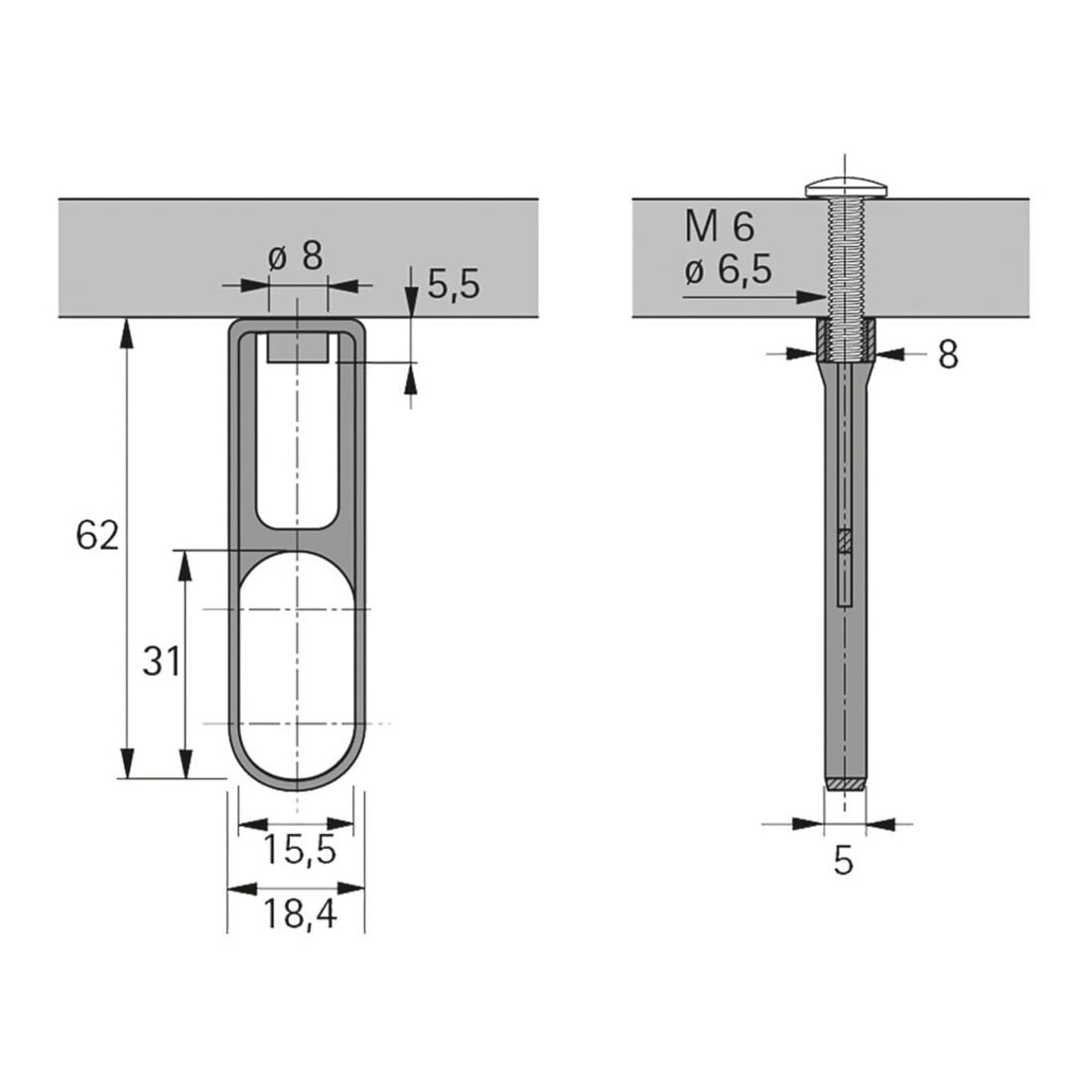 Hettich Schrankrohr-Mittellager SL 781, 70676 für Kleiderstange 30x15mm vernickelt