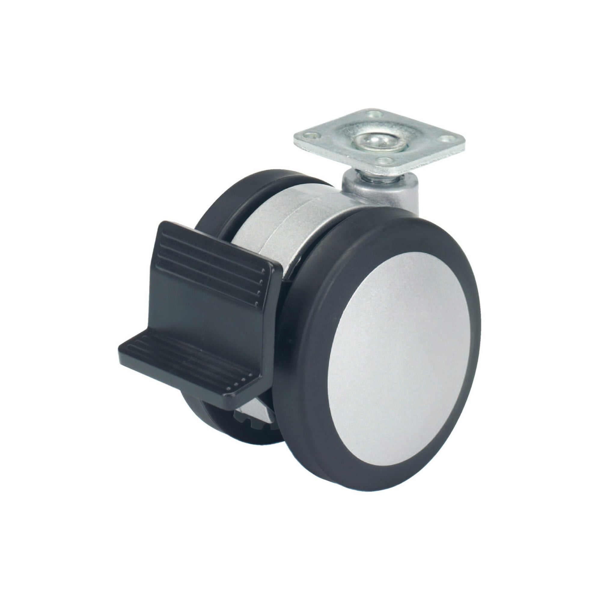 Hettich Schreibt.cont.Zwillings Rolle m.Festst.,Ø75mm Bala d-lock 9078515 thermopl.Gummi