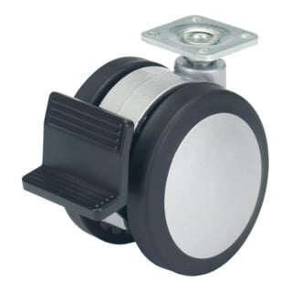 Hettich Schreibt.cont.Zwillings Rolle m.Festst.,Ø75mm Bala d-lock 9078515 thermopl.Gummi