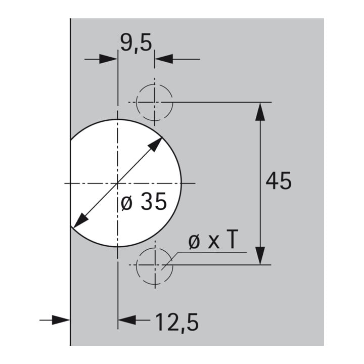 Hettich Selekta Topf TB 32, 45 x 9,5 mm, zum Anschrauben, vernickelt