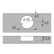 Hettich Sensys Dicktürscharnier, Türdicke bis 32 mm, mit integrierter Dämpfung Sensys 8631i, vernickelt, vorliegend, Öffnungswinkel 95 Grad, Bohrbild TH 52 x 5,5 mm, zum Anschrauben-2