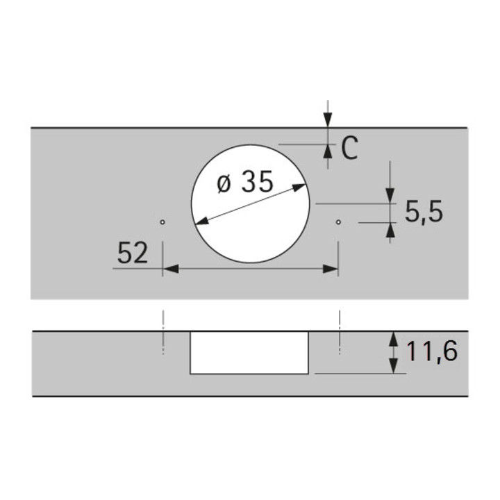 Hettich Sensys Weitwinkelscharnier, mit Null-Einsprung, mit integrierter Dämpfung Sensys 8657i, vernickelt, vorliegend, Öffnungswinkel 165 Grad, Bohrbild TH 52 x 5,5 mm, zum Anschrauben