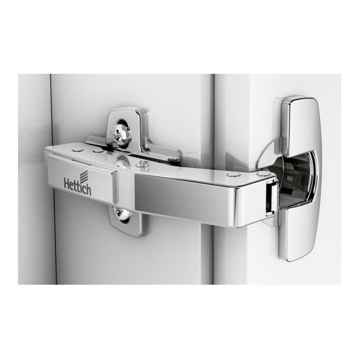 Hettich Sensys Winkelscharnier W90 mit integrierter Dämpfung Sensys 8639i, vernickelt, einliegend, Basis 4, Öffnungswinkel 95 Grad, Bohrbild TH 52 x 5,5 mm, TS 48 x 6 mm, Schnellmontage Fix, Durchmesser  10 x 6