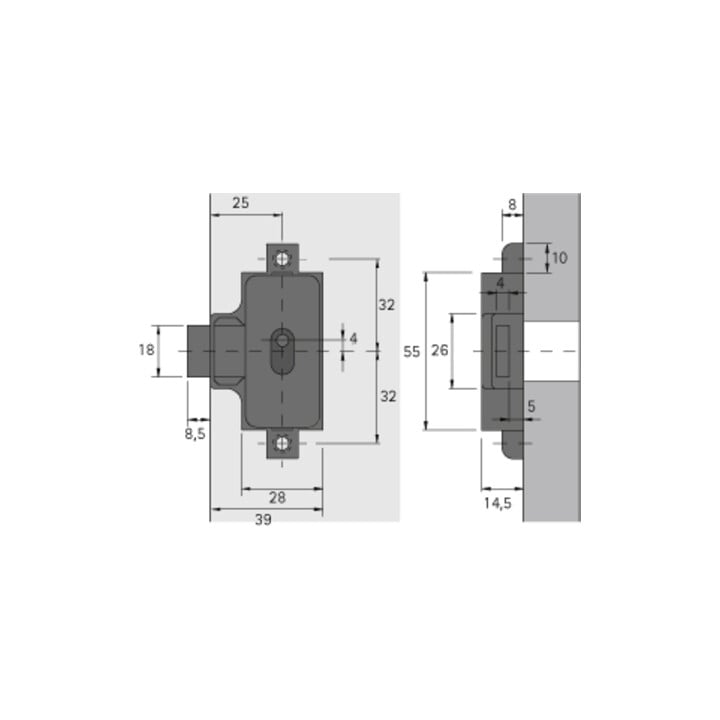 Hettich Set Drehstangenschloss, D 25, zum Anschrauben, links
