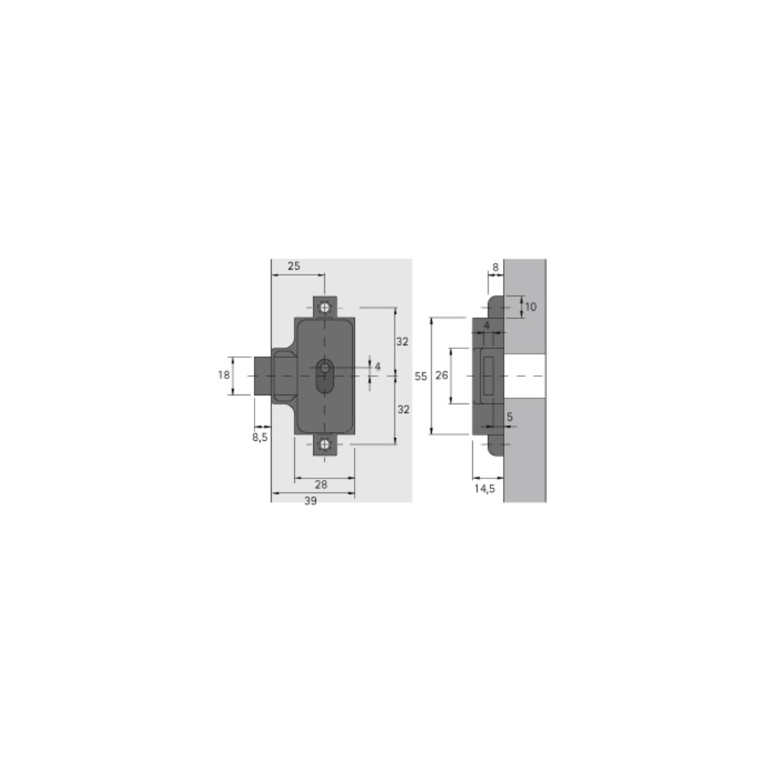 Hettich Set Drehstangenschloss, D 25, zum Anschrauben, links