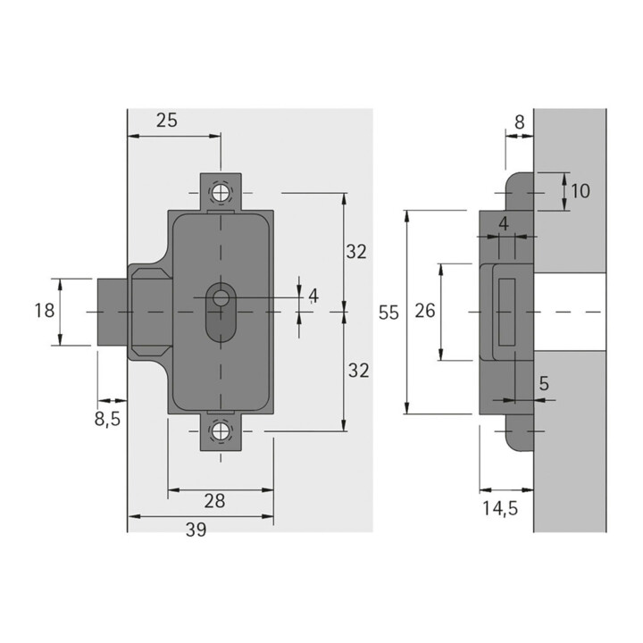 Hettich Set Drehstangenschloss, D 25, zum Anschrauben, links