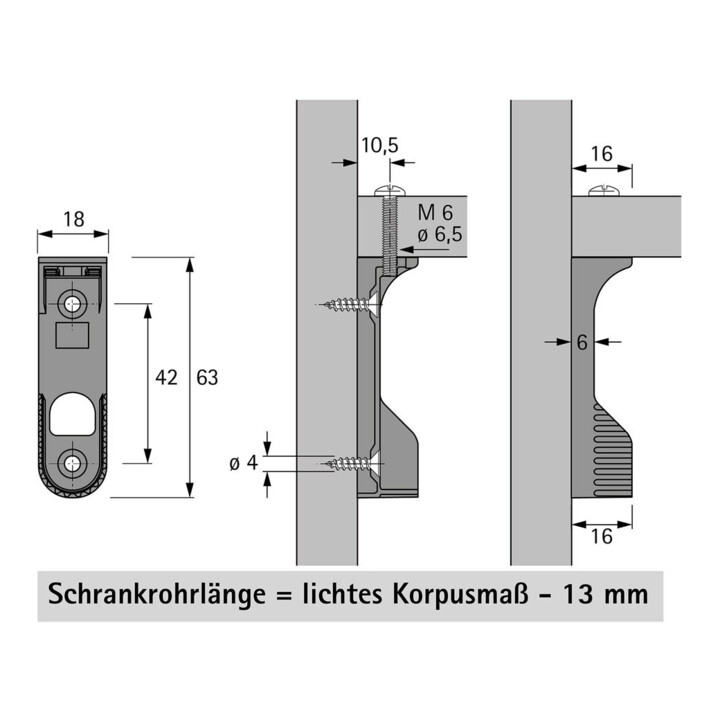 Hettich SL 786, 70668 Support de tringle à vêtements 30x15mm nickelé