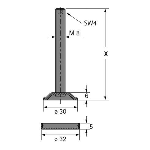 Hettich Sockelverstellschraub, 9318255,M8x50mm,vz.