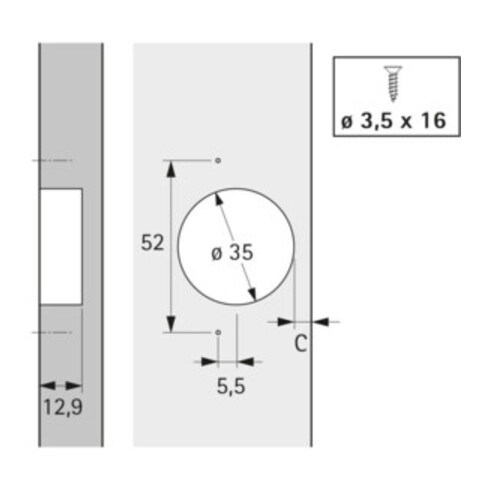 Hettich Spezialscharnier ET 582 K.0,0mm z.Aufschr.
