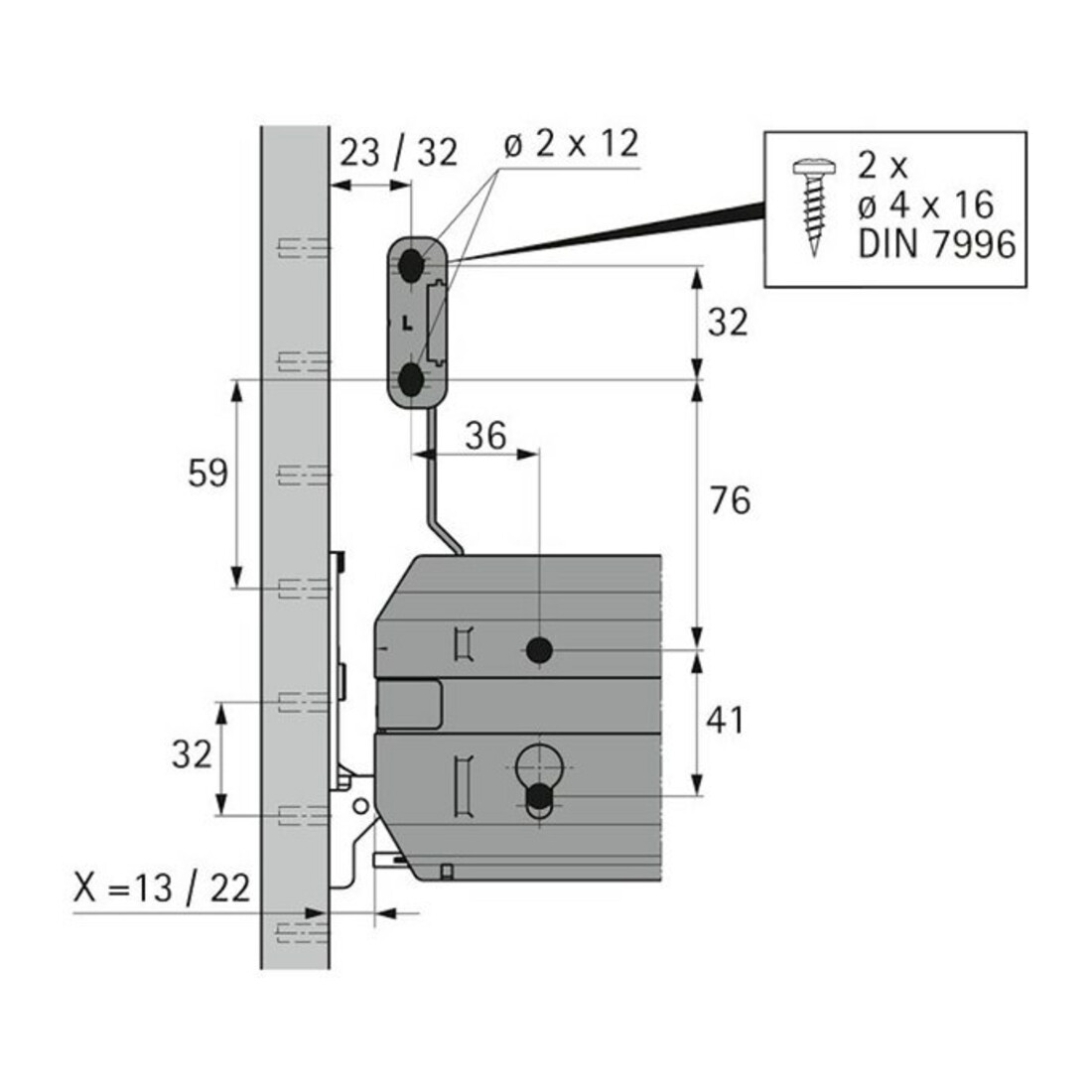 Hettich ST Tiroir-bloc acier pour inclinaison à paliers 9186462 acier aluopt. poudré