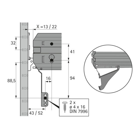 Hettich Stahlschubkasten Blendenstütze f.Hängeregistraturrahmen 20592 Stahl aluoptik pulverb.