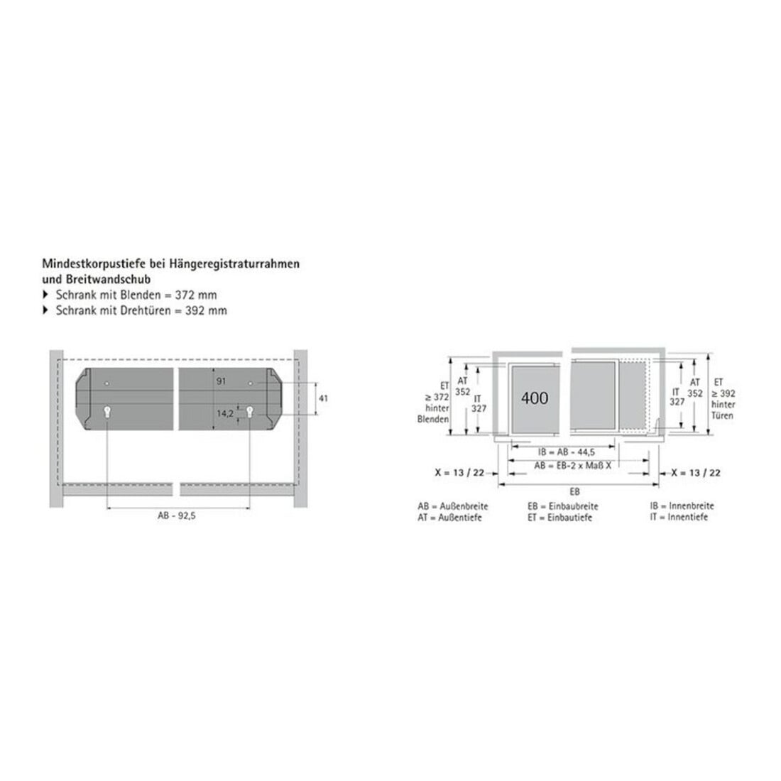 Hettich Stahlschubkasten Hängeregistraturrahmen Systema Top 2000 1051428 2xA4, schwarz