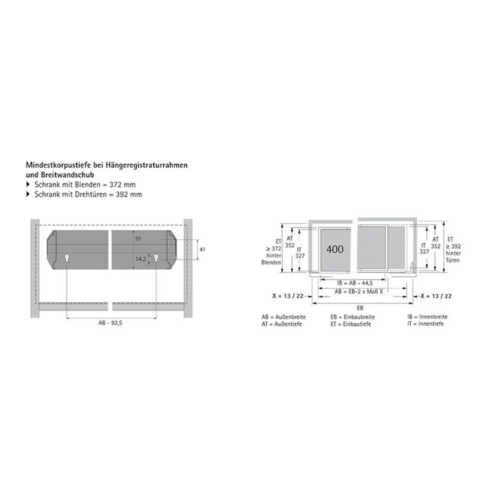 Hettich Stahlschubkasten Hängeregistraturrahmen Systema Top 2000 9011908 2xA4+Rest