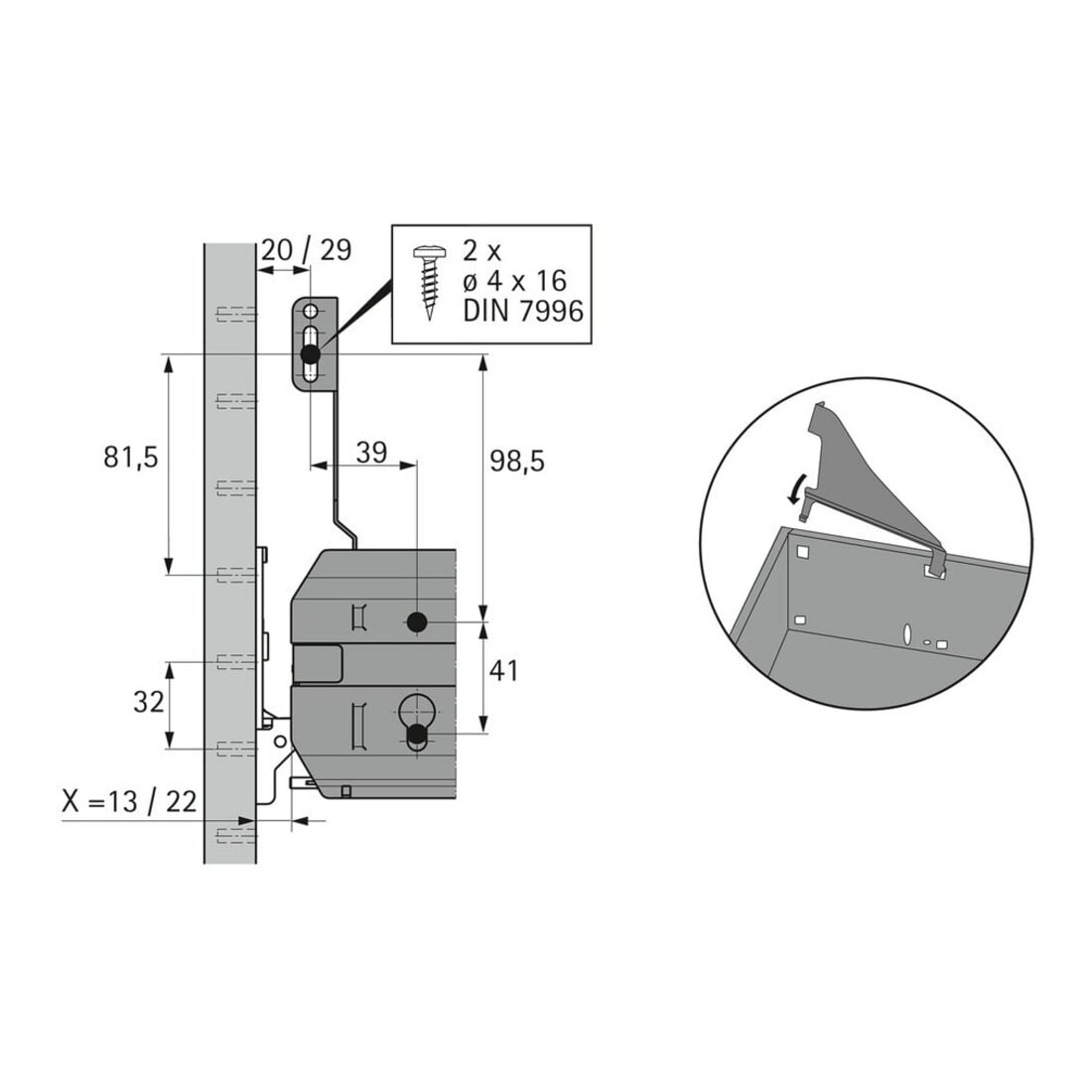 Hettich Stahlschubkasten Support de façade pour cadre de suspension 75555 Acier noir poudré