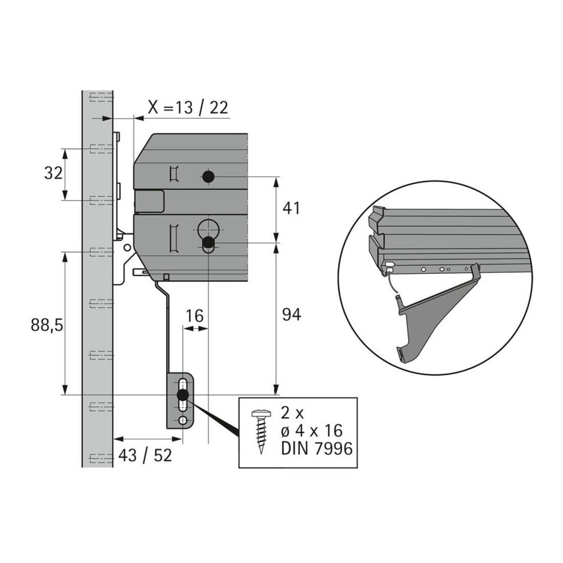 Hettich Stahlschubkasten Support de façade pour cadre de suspension 75555 Acier noir poudré