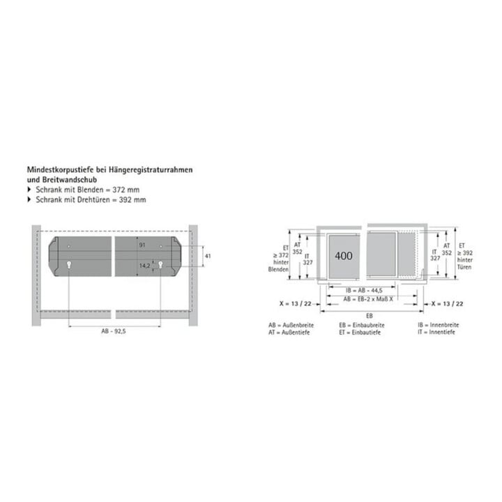Hettich STAschubk.Hängeregistr. Rahmen Systema Top 2000 1054417, 2 x A4+Rest schwarz
