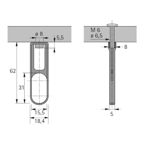 Hettich Support central SL 781, 70676 pour tringle à vêtements 30x15mm nickelé