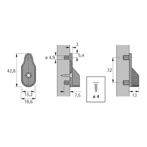Hettich Support de tringle SL 323, 70666 pour tringle à vêtements 30x15mm nickelé