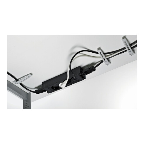 Hettich Support double pour câbles de plateau de table, 45969 L 220mm, l 20mm plastique gris