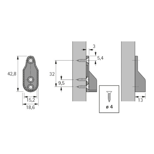 Hettich Support pour tringle SL 322, 70664 pour tringle 30x15mm nickelé
